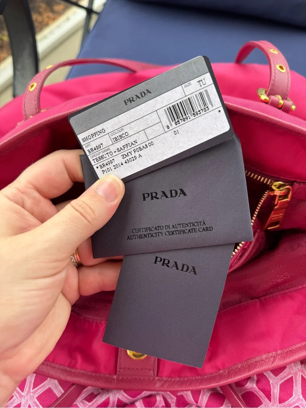 Prada Hot Pink Nylon Tote with Gold Accents